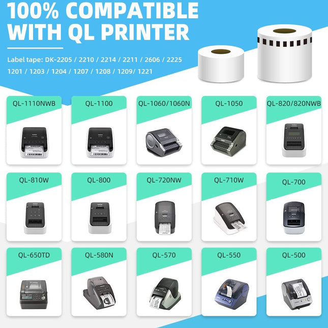 6x Print Label for Brother DK22205 Continuous 62mm*30m