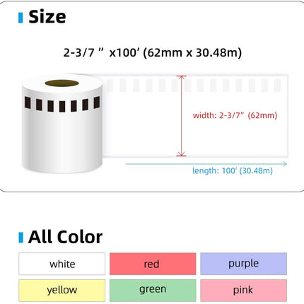 6x Print Label for Brother DK22205 Continuous 62mm*30m