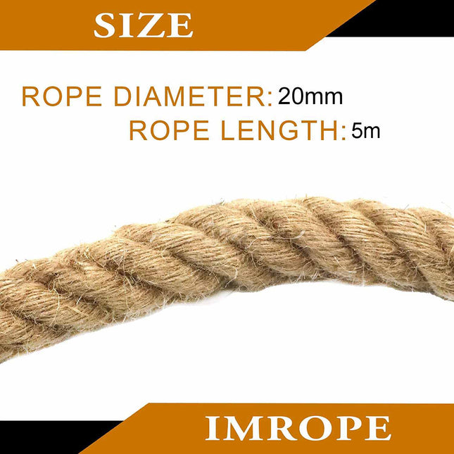 5m Sisal 20mm Rope Natural Twine Cord Thick Jute Hemp Manila  Crafting Home Decor