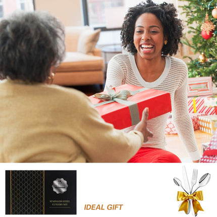 24-Piece Stainless Steel Gold Set, Knife Fork Spoon Flatware Set Cutlery Set, Mirror Finish