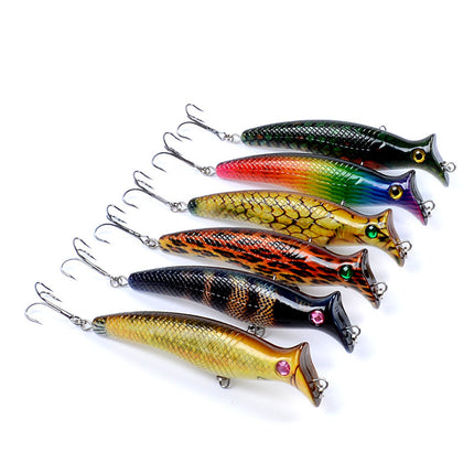 6x Popper Poppers 12.4cm Fishing Lure Lures Surface Tackle Fresh Saltwater