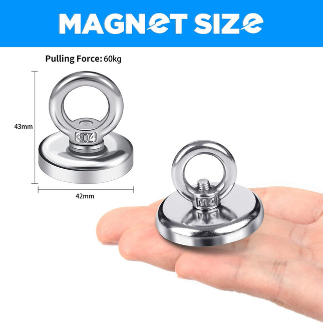 Salvage 60KG Recovery Magnet Hook Countersunk Hole Eyebolt Treasure Hunting Fishing