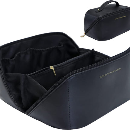 Large Travel Cosmetic Bag Portable Make up Makeup Bag Waterproof PU Leather Storage Black