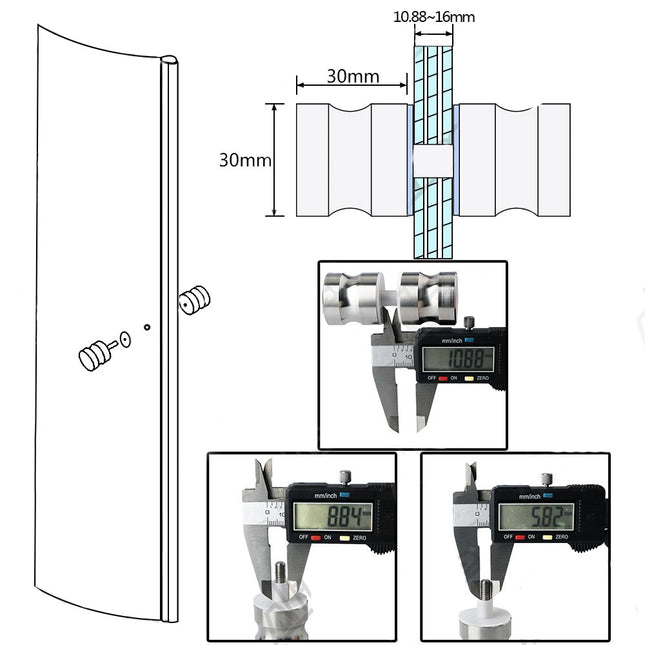 Shower Glass Door Knob Bathroom Round Back-to-Back Handle SUS304 Brushed Nickel