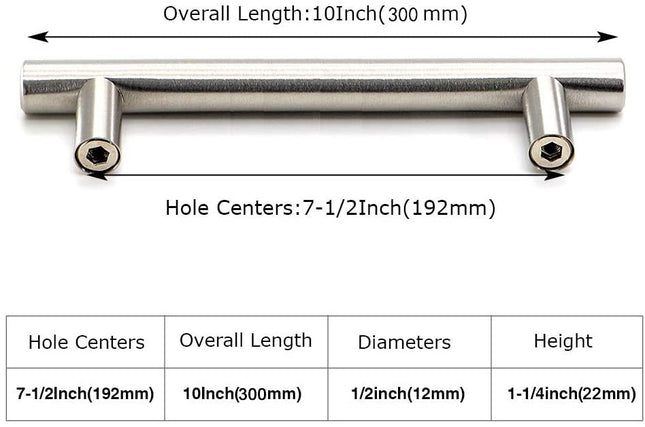 Brushed Stainless steel Kitchen Door Cabinet Drawer Handle Pulls 192MM