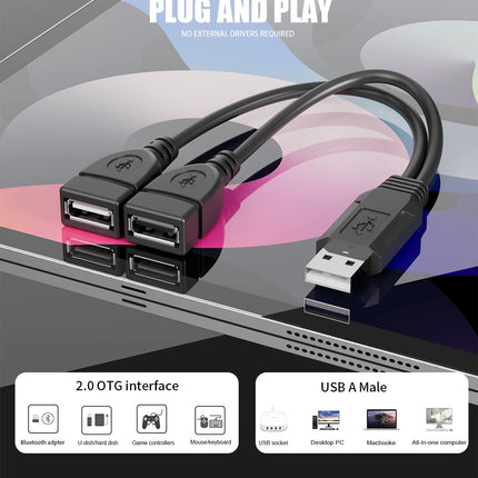 USB Splitter 1 Male to 2 Female USB Extension Cable Connectors USB 2.0 Male to Dual USB Female Splitter