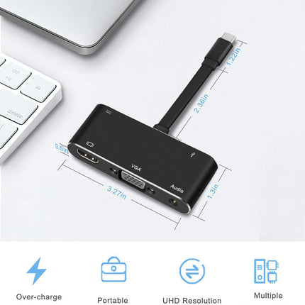 5in1 USB C to HDMI VGA Hub Adapter Type C to HDMI USB3.0 Port Dongle Converter