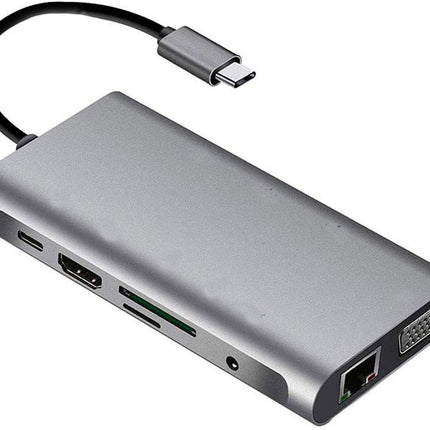 USB HUB C 10 in 1 Type C Adapter Dock 3 USB 3.0 Port 4K HDMI 1080P VGA RJ45 Ethernet