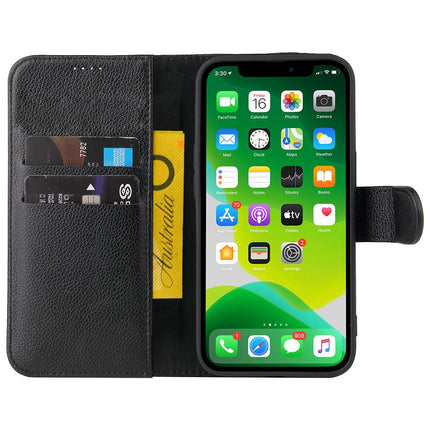 For iPhone 13 mini Case iCoverLover Black Genuine Cow Leather Wallet Folio Cover