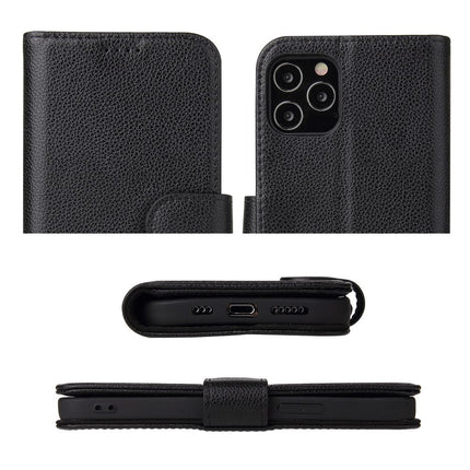 For iPhone 12 Pro/12 Case iCoverLover Black Genuine Cow Leather Wallet Case
