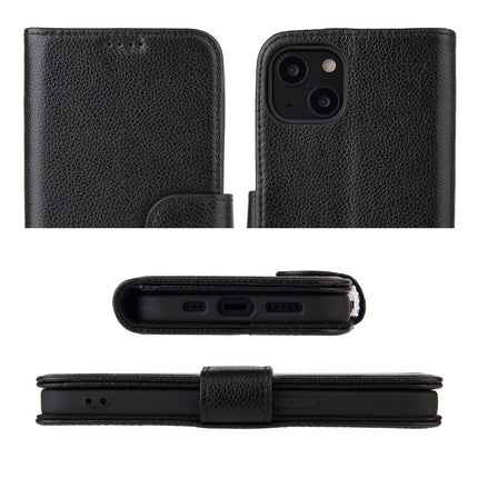 For iPhone 13 Case iCoverLover Black Genuine Cow Leather Wallet Folio Cover