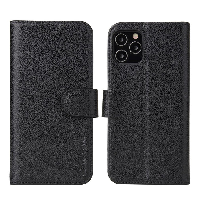 For iPhone 12 Pro Max Case iCoverLover Black Genuine Cow Leather Wallet Case