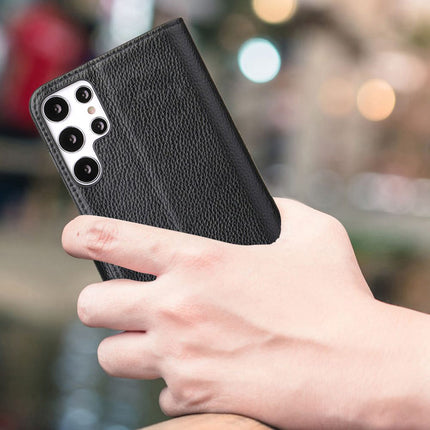 For Samsung Galaxy S22 Ultra Case iCoverLover Genuine Leather Wallet Cover Black