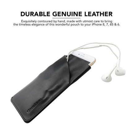 For iPhone SE 5G (2022), SE (2020) / 8 / 7,6S Headphones Pouch, Real Top-Grain Leather Bag,Black