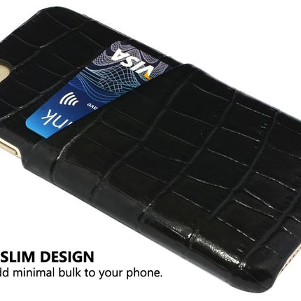 For iPhone SE 5G (2022), SE (2020) / 8 / 7 Case, Crocodile Shell Genuine Cow Leather Cover,Black