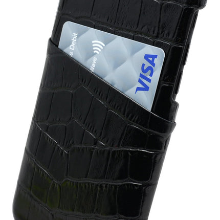For iPhone SE 5G (2022), SE (2020) / 8 / 7 Case, Crocodile Shell Genuine Cow Leather Cover,Black
