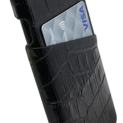 For iPhone SE 5G (2022), SE (2020) / 8 / 7 Case, Crocodile Shell Genuine Cow Leather Cover,Black