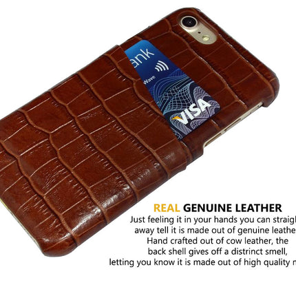 For iPhone SE 5G (2022), SE (2020) / 8 / 7 Case, Dark Brown Crocodile Pattern Genuine Leather Protective Shell
