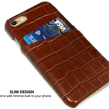 For iPhone SE 5G (2022), SE (2020) / 8 / 7 Case, Dark Brown Crocodile Pattern Genuine Leather Protective Shell