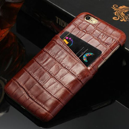 For iPhone SE 5G (2022), SE (2020) / 8 / 7 Case, Dark Brown Crocodile Pattern Genuine Leather Protective Shell