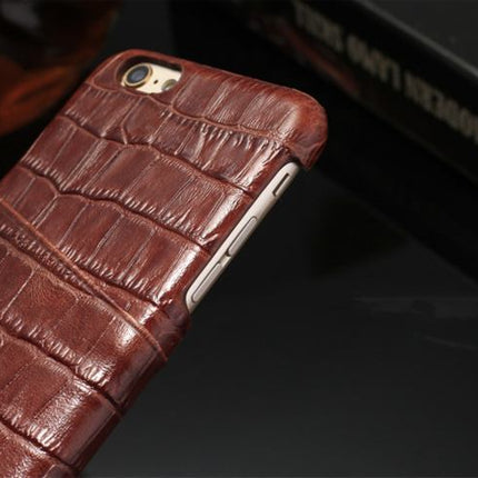 For iPhone SE 5G (2022), SE (2020) / 8 / 7 Case, Dark Brown Crocodile Pattern Genuine Leather Protective Shell