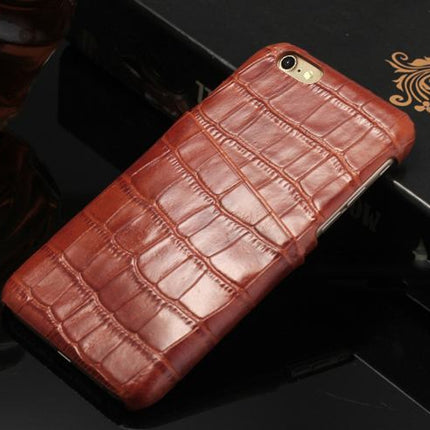 For iPhone SE 5G (2022), SE (2020) / 8 / 7 Case, Light Brown Crocodile Pattern Genuine Leather Protective Shell