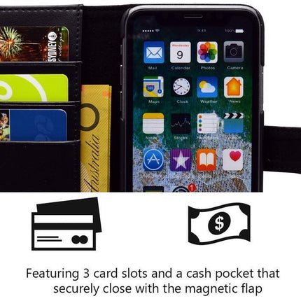 For iPhone XS,X Cover,iCoverLover Genuine Cow Leather Wallet Flip Case,Black