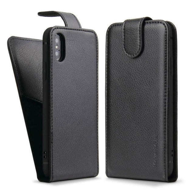 iCoverLover Black Vertical Flip Genuine Leather For iPhone XS & X Case