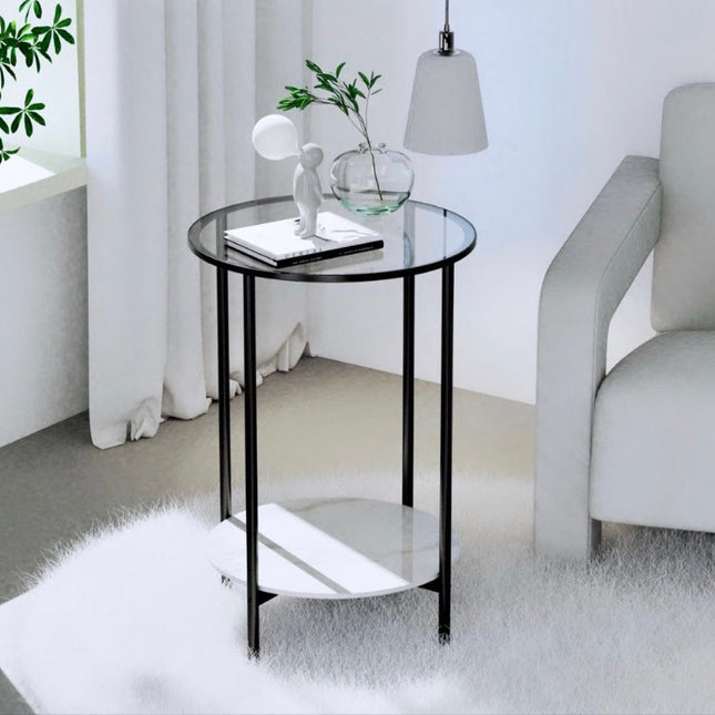 Interior Ave - Cosmopolitan Two Tier Mix Side Table - Marble & Glass
