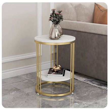 Interior Ave Cleo Gold Two Shelf Stone Side Table