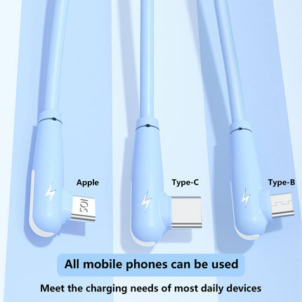 Mobax Elbow Liquid Silicone Fast Charging Three-In-One Fast Charging Data Cable Blue