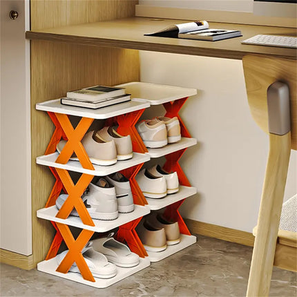 A+Living Household Folding Shoe Rack Doorway Balcony Simple Perforate Multi Layer Orange