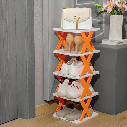A+Living Household Folding Shoe Rack Doorway Balcony Simple Perforate Multi Layer Orange