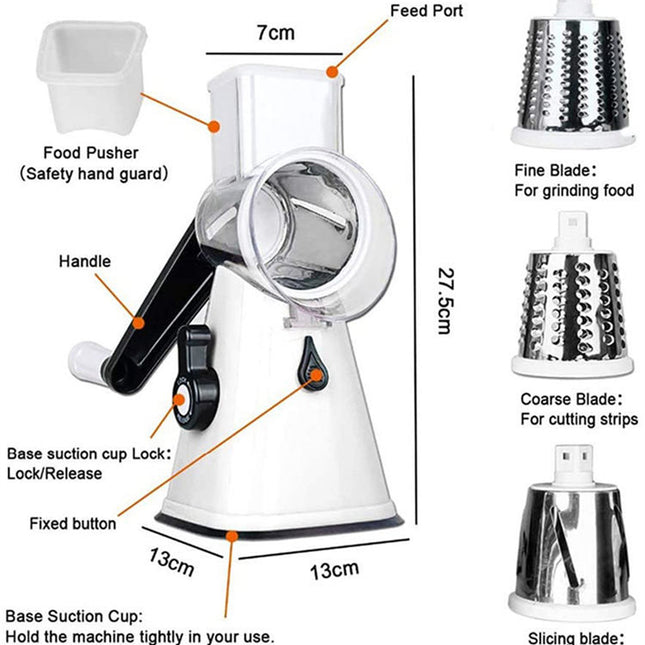 Cookingstuff Multi Functional Vegetable Cutter Hand Drum Slicer Kitchen Artifact White