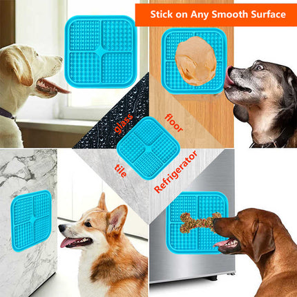 Pawfriends 4in1 Silicone Pet Lick Mat Cat Puppy Dog Slow Feeder Grooming Helper Mat Blue