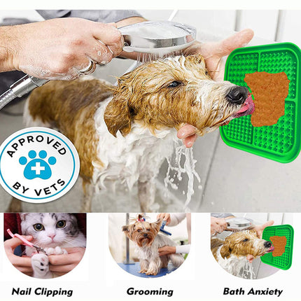 Pawfriends 4in1 Silicone Pet Lick Mat Cat Puppy Dog Slow Feeder Grooming Helper Mat Green