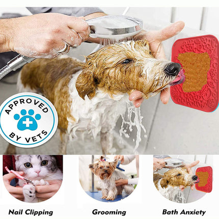 Pawfriends Asphyxia-resistant Silicone Dog Pet Lick Mat Slow Feeder Grooming Helper Red