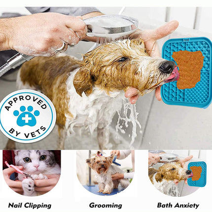 Pawfriends Silicone Dog Pet Lick Mat Anti-choking Slow Feeder Bath Grooming Helper Blue