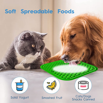 Pawfriends 3in1 Silicone Pet Lick Mat Cat Puppy Dog Slow Feeder Grooming Helper Mat Green