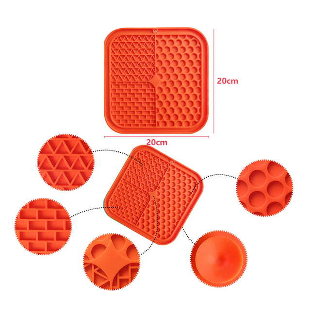 Pawfriends 3in1 Silicone Pet Lick Mat Cat Puppy Dog Slow Feeder Grooming Helper Mat Orange