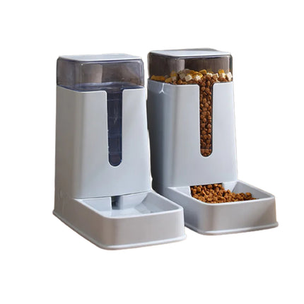 Pawfriends Pet Double Bowl Automatic Feeder Water Dispenser Dog Bowl Cat Bowl Bottle Grey