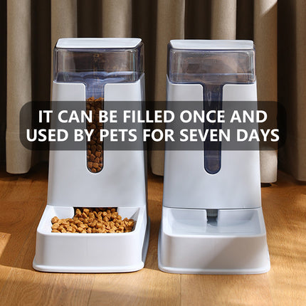 Pawfriends Pet Double Bowl Automatic Feeder Water Dispenser Dog Bowl Cat Bowl Bottle Grey