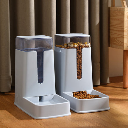 Pawfriends Pet Double Bowl Automatic Feeder Water Dispenser Dog Bowl Cat Bowl Bottle Grey