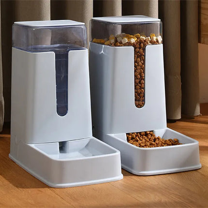 Pawfriends Pet Double Bowl Automatic Feeder Water Dispenser Dog Bowl Cat Bowl Bottle Grey