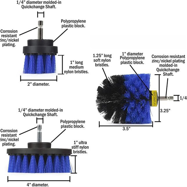 Tooleiz Three-Piece Electric Drill Set Bathroom Carpet Sink Cleaning Brush Head Blue