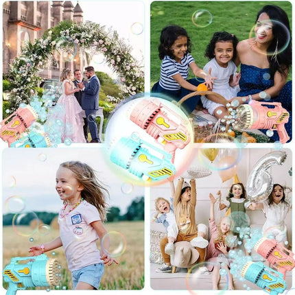 Bubblerainbow 69-Hole Bubble Gun Hand-Held Automatic Bubble Machine Luminous Kids Toy Pink