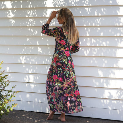 Cotton Maxi Dress Summer Dress Boho dress Gift for her Long Boho Dress Women Kimono Wrap Dress Valentine Mother's Day Christmas - SM