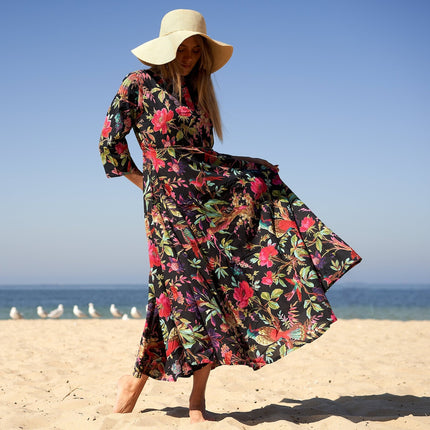 Cotton Maxi Dress Summer Dress Boho dress Gift for her Long Boho Dress Women Kimono Wrap Dress Valentine Mother's Day Christmas - SM