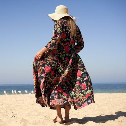 Cotton Maxi Dress Summer Dress Boho dress Gift for her Long Boho Dress Women Kimono Wrap Dress Valentine Mother's Day Christmas - SM