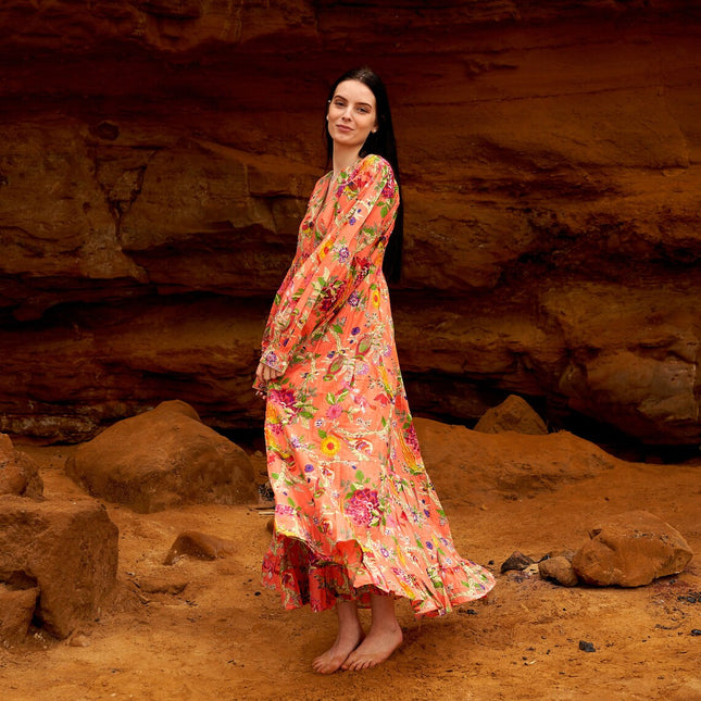 Cotton Maxi Dress Summer Dress Boho dress Gift for her Long Boho Dress Women Kimono Wrap Dress Valentine Mother's Day Christmas - S/M